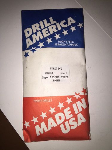 Drill America High Speed Straight Shank. Size P. 135 HS Split Point. QTY 6