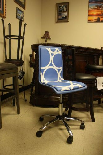 Adjustible Swivel Desk Chair Bright Blue with White Circle Print Design