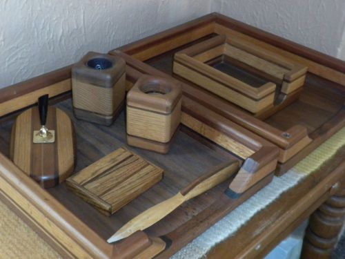 Hardwood desk accessory set - 8 piece -beautiful perhaps one of a kind! for sale