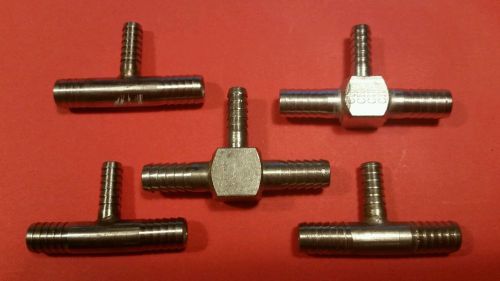 Stainless barb t fittings 3/8 x 3/8 x 1/4 --lot of 5 for sale