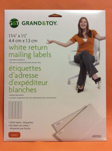 GRAND &amp; TOY White Return Mailing Labels w 2000 1 3/4&#034; x 1/2&#034; labels LASER Print