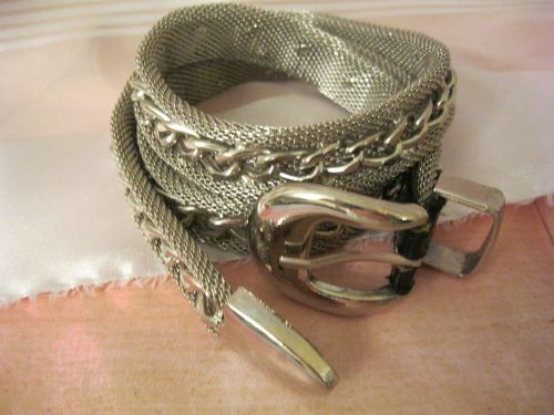 Silver mesh belt with inlaid silver chain - classic style &amp; quality for sale
