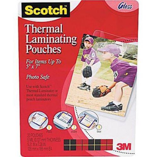 Scotch laminating pouch 5 mil 7 1/4&#034;hx5 3/8&#034;w 20/pk for sale
