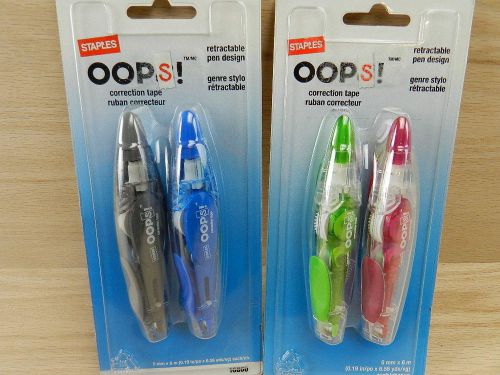 2 pack Staples Oops! Pen Style Correction Tape 4 retractable pen style design