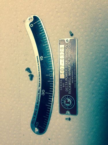 Delta Rockwell Unisaw Manufacturers Id. Plate &amp; Angle Gauge