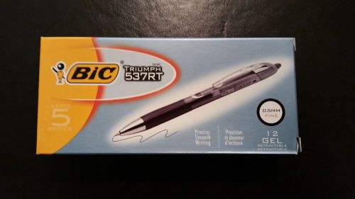 BIC Triumph 537RT Retractable Gel Pen, 0.5mm, Fine, Black, 1- Dozen