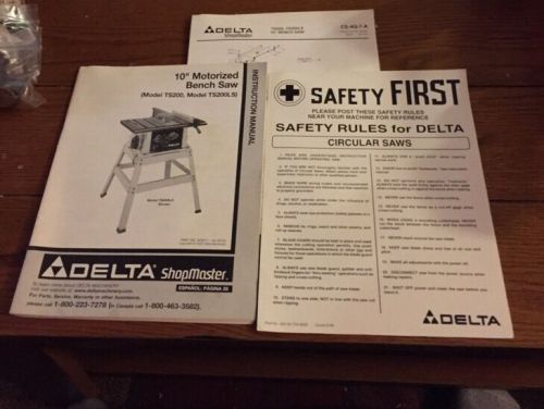 Delta Shopmaster 10&#034; Bench Saw Ts200 Ts200ls Manual Diagram Safety Rules