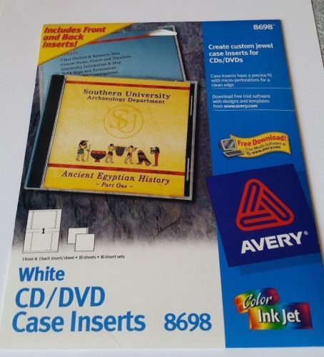 AVERY 8698 COLOR INKJET CD/DVD JEWEL CASE INSERTS 10 FRONT AND BACK/SET