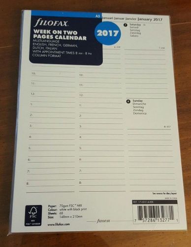 2017 FILOFAX A5 Week on Two Pages Diary/Calendar - 5 Language - 17-68514