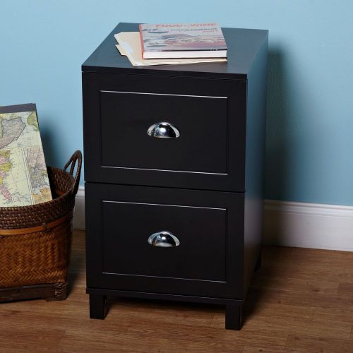 Contemporary Two-Drawer Storage Filing Cabinet Home Office Furniture Black