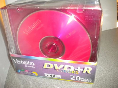 VERBATIM, DVR+R, 1X-4X , 4.7 GB, Colors, 20 Pack, (New in a Factory Sealed Pack)
