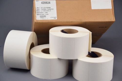 420924 4&#034;X2&#034; THERMAL TRANSFER LABELS, 8&#034; OD/3&#034; ID 2900 LABELS/ROLL, 4 ROLLS/CASE
