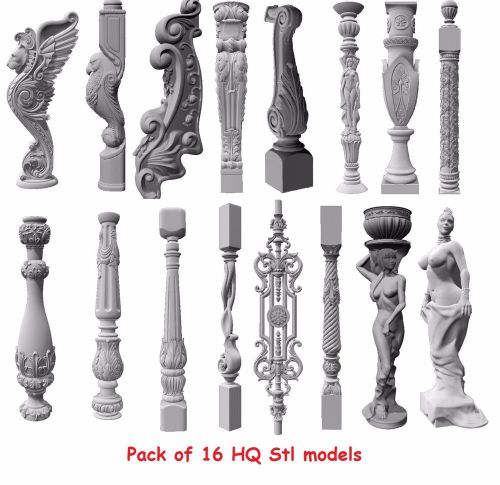 Pack of 16 3d Models STL for CNC Router Engraver Machine Relief Artcam