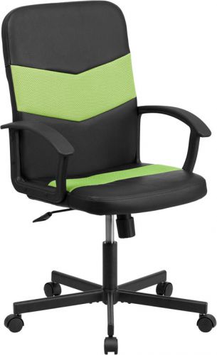 MID-BACK BLACK VINYL AND GREEN MESH RACING EXECUTIVE SWIVEL OFFICE CHAIR