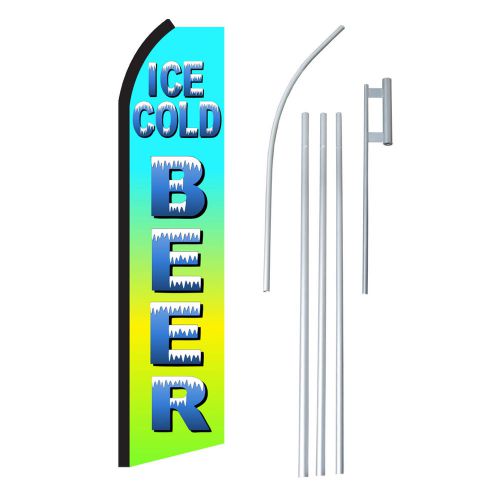 Ice Cold Beer Flag Swooper Feather Sign Banner 15ft Kit made in USA