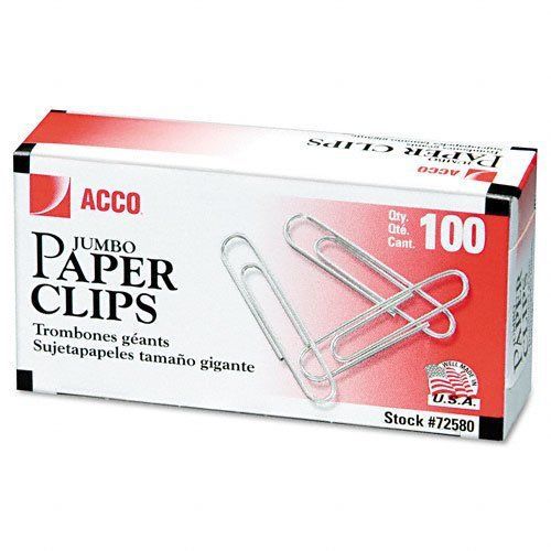 Acco Jumbo Paper Clips, Smooth, 100 Per Pack