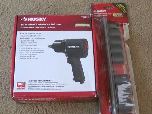 Husky 1/2&#034; impact wrench 800 ft-lbs &amp; 10 pc metric impact socket set on rail for sale
