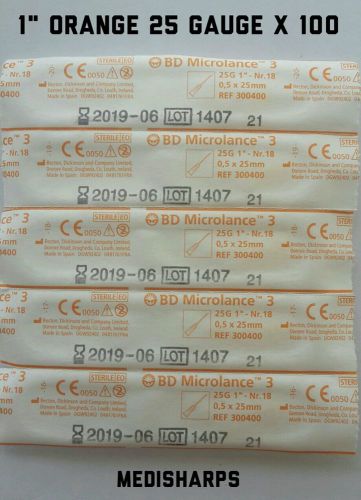 100 x hypodermic sterile syringe needles  (orange 25g  1&#034;inch) for sale