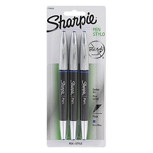 Sharpie Pen Grip Fine Point Pen, 3 Blue Ink Pens (1758053)