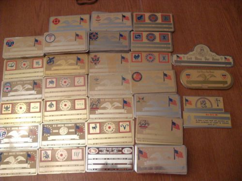 LOT OF 142 VINTAGE METAL MISC. SOCIAL SECURITY AND ID CARDS DESCRIPTION BELOW