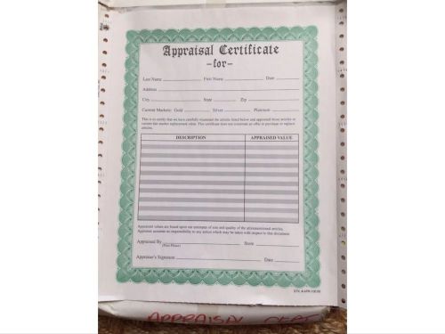 Appraisal Certificate Form. 138 Triple Copies 8.5&#034;x11&#034;. Custom Made.