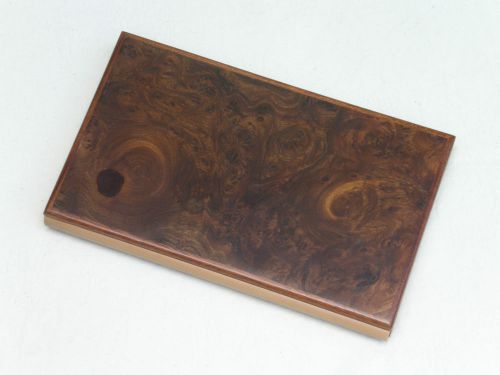 Business Card Holder; Wood Burl Covers; Felt Lined; Italy; 45 Pockets