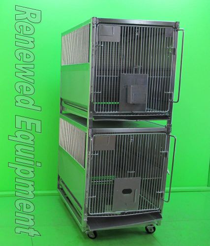 Lab vet dog monkey stainless steel rolling  dual cage l 46&#034; x w 32&#034; x h 81&#034; for sale