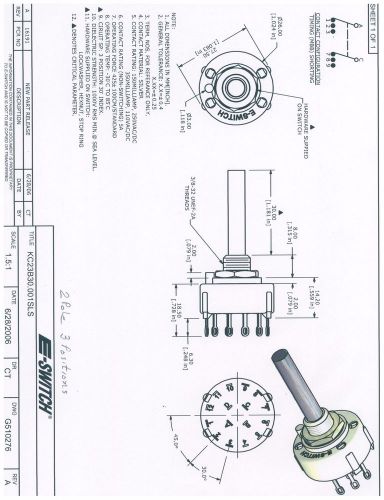 Rotary Switch, 2 Pole 3 Position, E-Switch, KC23B30.001SLS