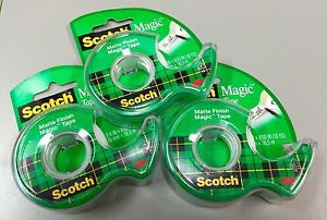 Three Packagess of Scotch 3M Matte Finish Magic Tape, 3/4&#034; x 650&#034;, Brand New