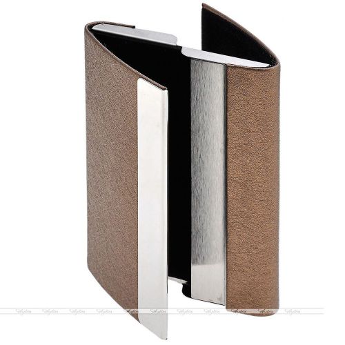 Two Side Open PU Leather Stainless Steel Name Business Card Case Holder Coffee