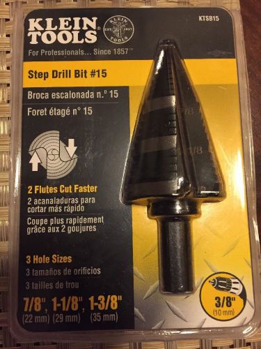 Klein Tools #15 STEP DRILL BIT DRILLS HOLES FROM 1/4&#034; TO 1 3/8&#034; New