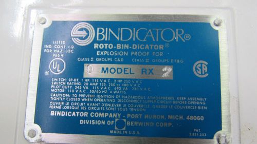 Nib bindicator model rx2 rx 2 roto-bin-dicator explosion proof 115vac switch for sale