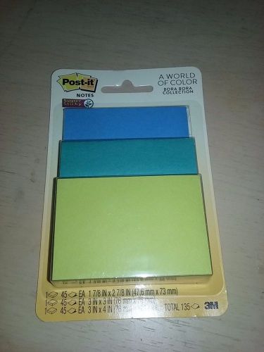 NEW POST - IT SUPER STICKY NOTES PADS 3 COLORS/3 SIZE (1-7/8X3,3X3,3X4)