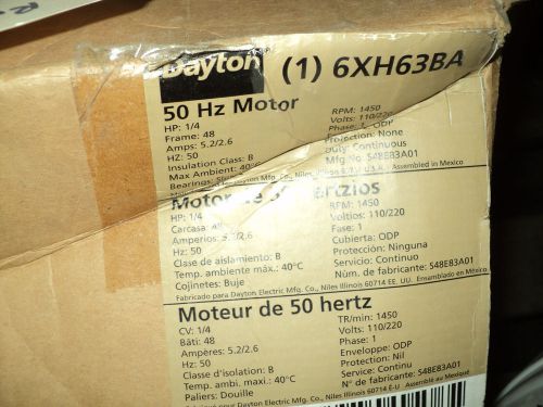 DAYTON 6XH63 1/4 HP 50 Hz Motor, Split-Phase, 1450 RPM, 110/220 V , 48 FRAME