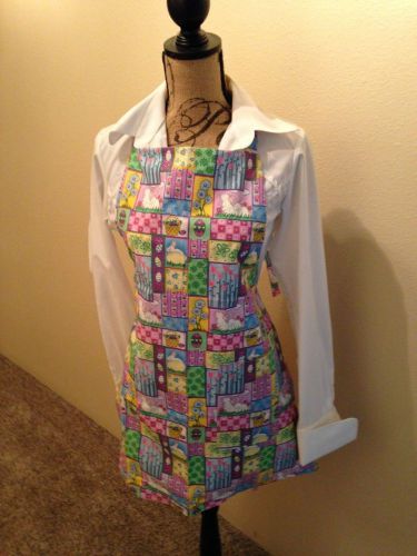 Easter print barbecue style apron ties at neck and waist handmade