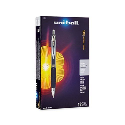 Uni-Ball Signo 207 Retractable Gel Pen, Micro Point, Black Ink, 12-Count