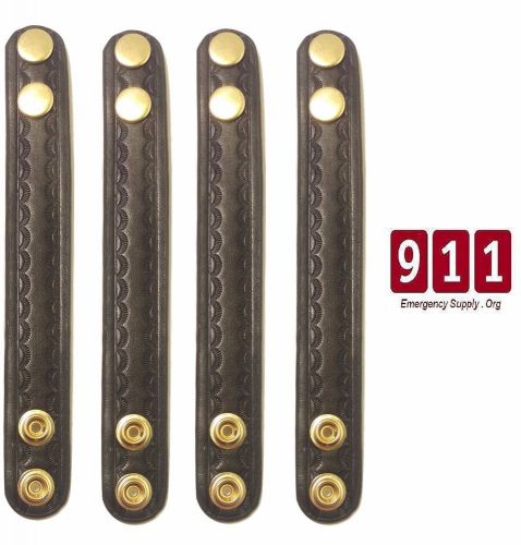 Synthetic leather black basket weave belt keepers duty set of 4 brass 1&#034; wide for sale
