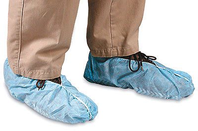 Latex-free disposable poly shoe covers - plain (fits up to size 10) (100 covers) for sale
