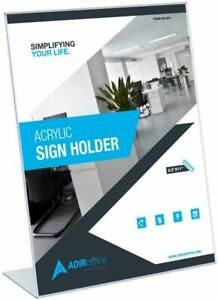 * SIX * AdirOffice Acrylic 8.5&#034; X 11&#034; Slant Back Design Sign Holder - Free Shp