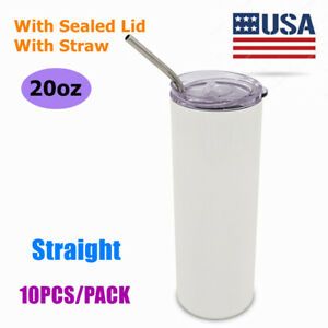 10pcs 20oz Straight Sublimation Blank Stainless Steel Insulated Water Bottle