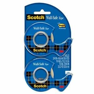 Scotch Wall-Safe Tape 2 Dispensered Rolls Sticks Securely Removes Cleanly Inv...
