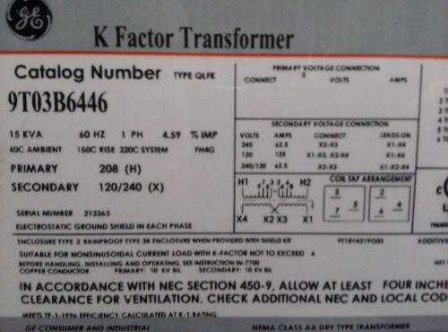 GE K Factor Transformer 9T03B6446