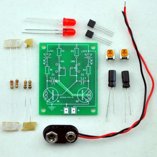 Adjustable Transistor Astable Multivibrator Circuit Learn Kit, LED Flashing.