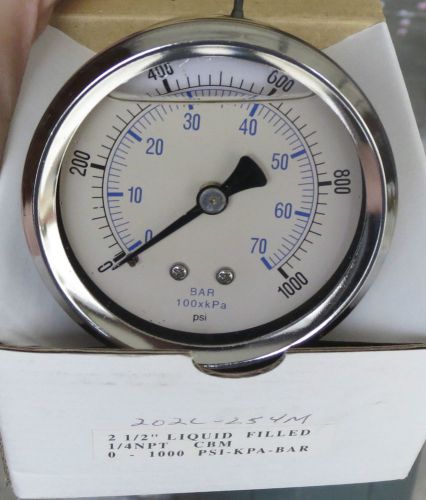 Pressure Gauge 0-1000 PSI 2.5&#034; Dial  202L-254M  Several Available New