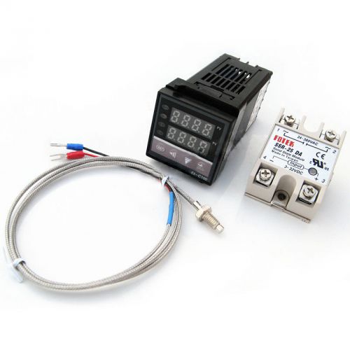 New ac110-240v digital pid temperature controller+25a ssr+k thermocouple sensor for sale
