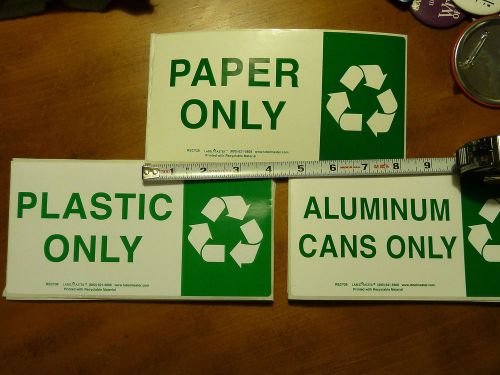 PAPER PLASTIC &amp; ALUMINUM CANS Recycling label kit.  (4 labels each )labelmaster