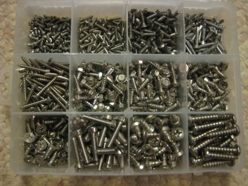 Lot over 1000 stainless steel metal screws w storage case #4, #6, #8, #10, #12 for sale