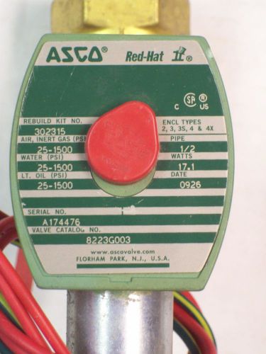 Asco Red-Hat II 8223G003 Solenoid Valve 1/2&#034; 120 Volt 2 Way (INSTALLED NOT USED)