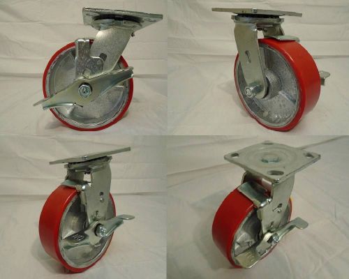 6&#034; x 2&#034; swivel casters polyurethane wheel steel hub w/ brake (4) custom ad for sale