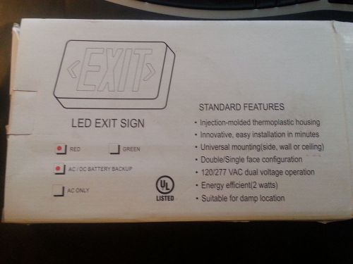 LED EXIT SIGN BRAND NEW AC/BATTERY BACKUP SUITABLE FOR DAMP LOCATIONS